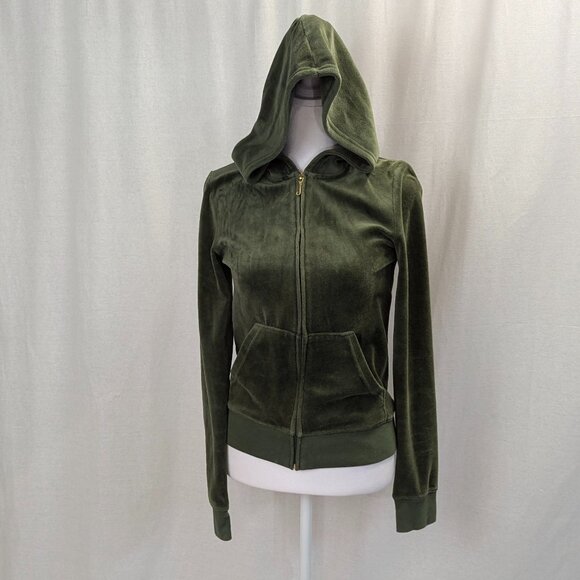 Juicy Couture Size Medium Olive Velour Jacket - Picture 3 of 14